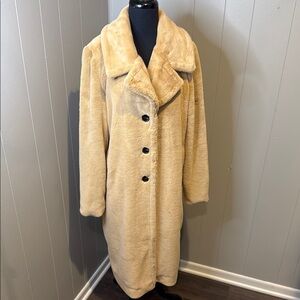 Rachel Zoe Women’s Medium Tan Teddy Jacket Trench Plush Oversized Fit
